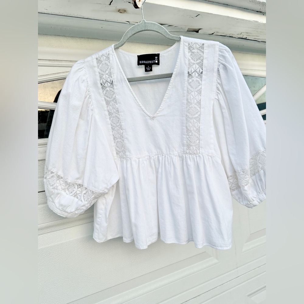 White Flowy Linen-Blend Blouse in size S